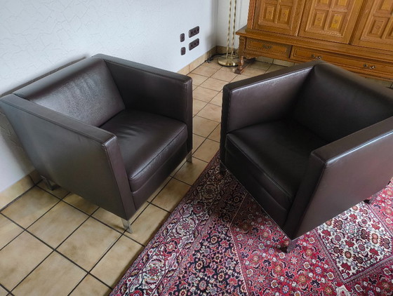 Image 1 of Set van 2 exclusieve Walter Knoll Foster 501 leren fauteuils - Donkerbruin