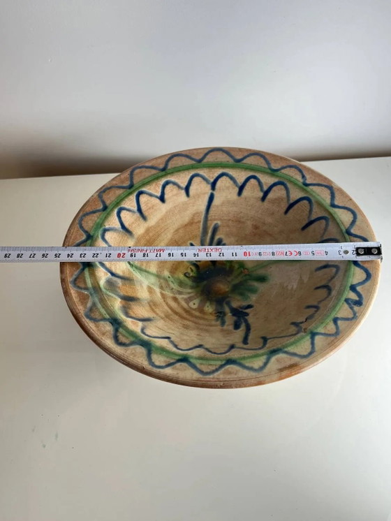 Piatto in ceramica smaltata con decorazione floreale verde e blu, terraglia del sud vintage, fatto a mano (foto 6 di 7)