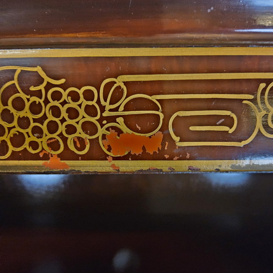 Image 1 of Vintage Chinese cabinet gold leaf flowers and peacocks and birds / oriental cabinet / bohemian cabinet / Asian cabinet