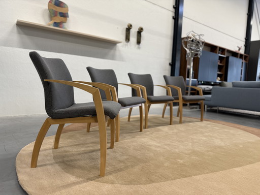 4 Leolux Camarilla Dining Chairs Wood Tiempo Fabric