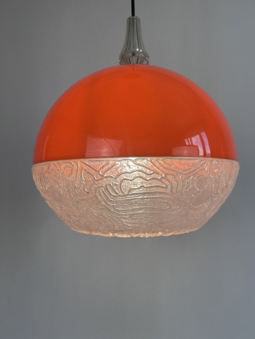 Space age orange hanging lamp - textured plexiglass, 70s