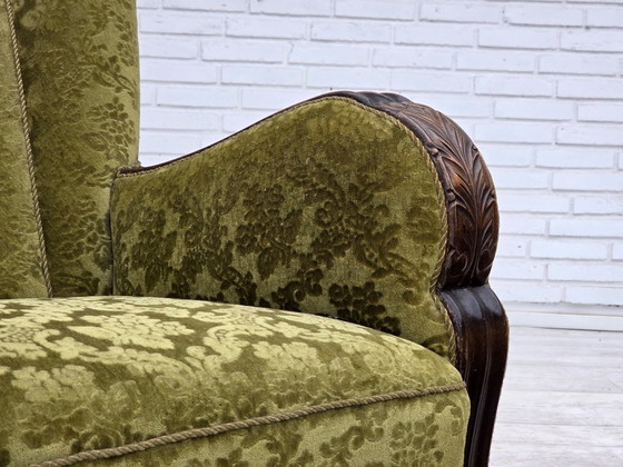 Image 1 of 1960s, Danish 3-seater sofa, furniture velour, carved oak wood.