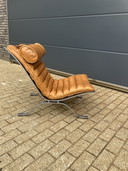 Fauteuil lounge Arne Norell Ari, cuir Camel Cognac, état neuf !