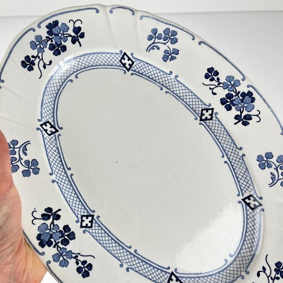 Image 1 of Plat ovale Terre de Fer KG Lunéville, modele "Jane", bleu, 1890-1915