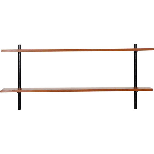 Scaffale vintage in legno e metallo a 2 livelli, 1960
