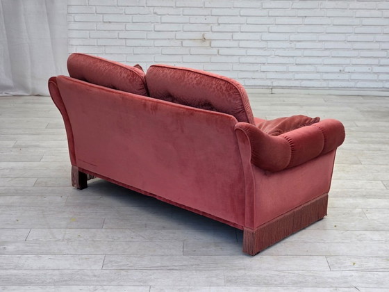 Image 1 of 1980s, Scandinavian 2-seater sofa, pink furniture velour.