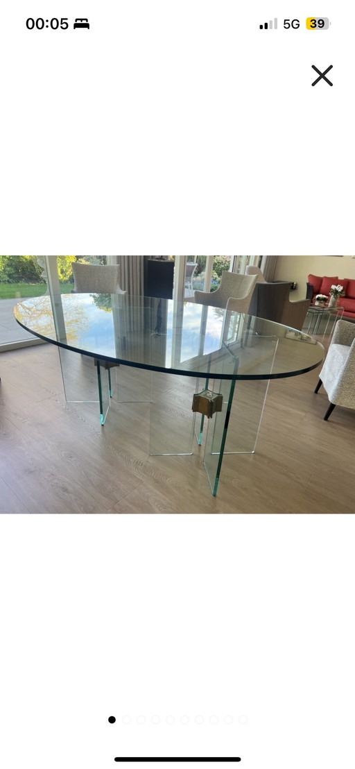 Ghyczy Vintage glazen en messing eettafel