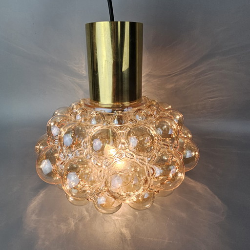 Vintage Glass Bubble Pendant Lamp From Glashutte Limburg. Design By Helena Tynell. Glass And Brass. 1960, Germany.