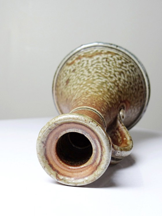 Image 1 of Vintage glazed stoneware candlestick or bud vase signed Le Don