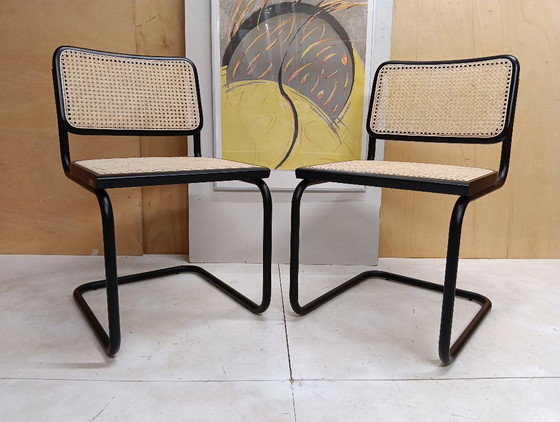 Image 1 of ALIVARMVSEVM 104. SET of 2 CESCA B32 Chairs (NEW) in Black Frame Limited Edition 