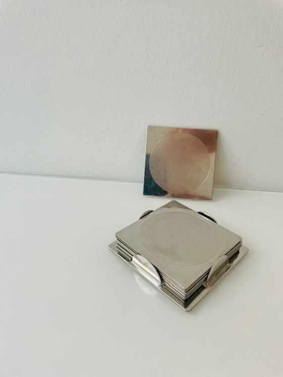 Image 1 of Ikea Groggy Vintage Coasters – Set di 6 sottobicchieri in acciaio inossidabile con supporto