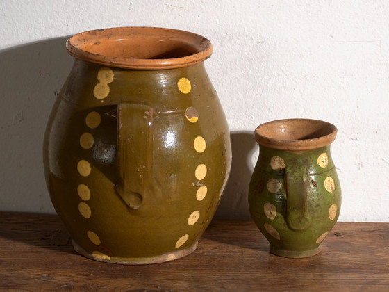 Pair of Vintage Glazed Ceramic Jugs, Central Europe, circa 1930, Crockery, Red (photo 6 of 10)