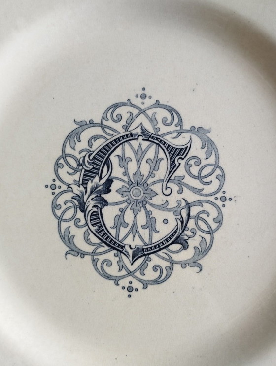 Image 1 of KG Lunéville - 6 ironstone dinner plates monogrammed "C"