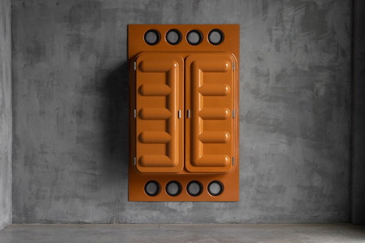 Edition Somop-garderobekast in oranje gegoten plastic, Frankrijk, jaren 70