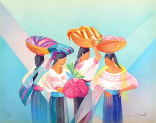 Janick LEDERLE Femmes du Guatemala Litografia firmata 1990