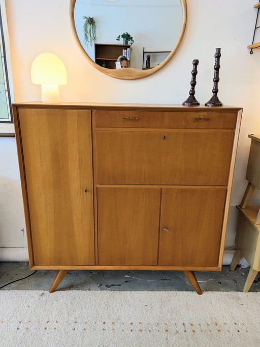 Credenza alta vintage in teak chiaro, anni '60