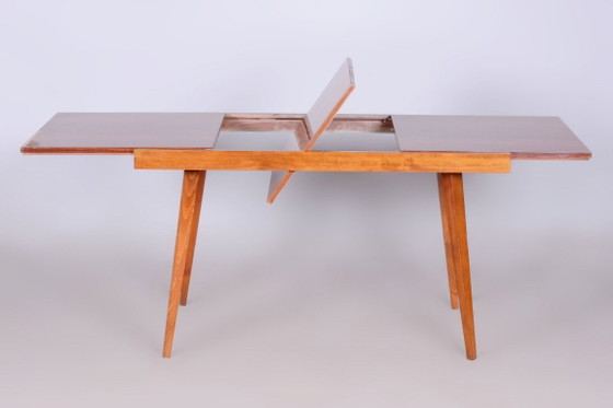 Original 20. Century Folding Table, Beech, Mahogany Veneer, Czech, 1960s – Dining tables, Wood (photo 11 of 15)