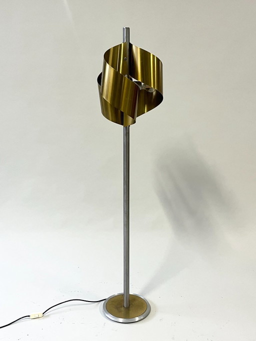 Italian Floor Lamp, Brushed Steel and Brass, 1970s