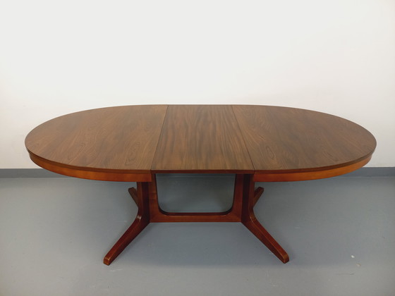 Image 1 of 60s-70s vintage Baumann elm wood oval dining table with extensions