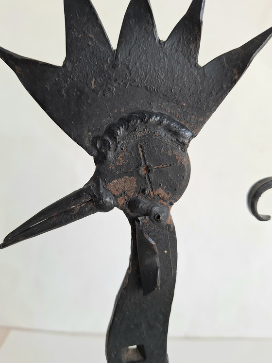Image 1 of Marolles-style folk art stylized rooster figure from a horseshoe. Vintage 1950-1960.