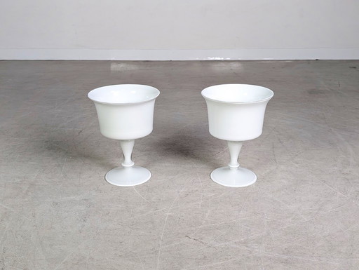 Set of 2 vases, goblets, glasses, white, mid-century, frosted glass, vintage 1970s