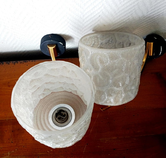 Image 1 of 2x Wandleuchten 1950 Arlus-Stil aus Granitglas