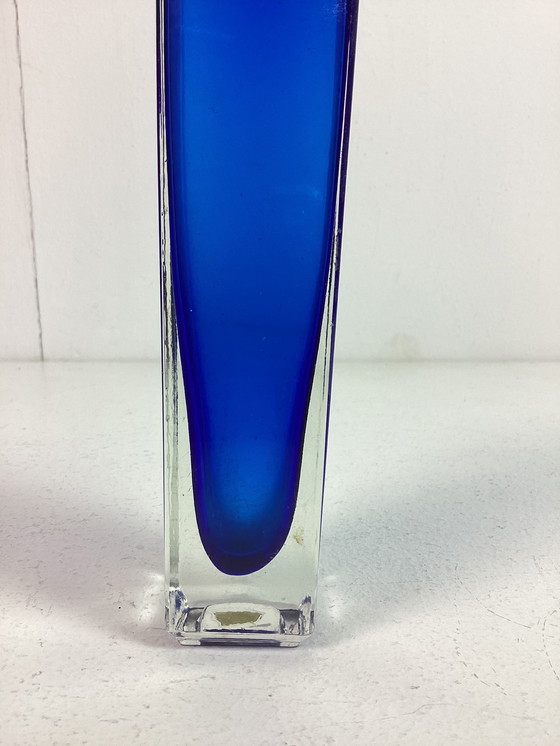 Image 1 of Vintage Murano block vase blue glass Italy