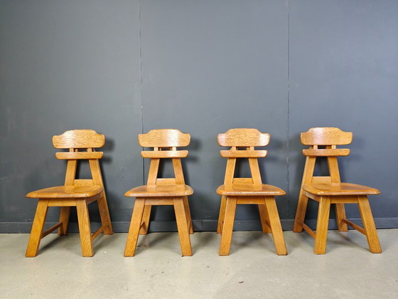 Image 1 of Niederländische brutalistische Eichenstühle, 1960er Jahre