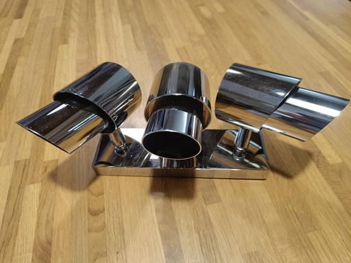 Chromen drievoudige spotlamp uit de jaren 70 voor wand of plafond