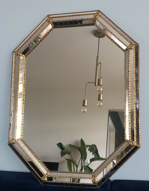 Achteckiger Trapezspiegel Hollywood Regency 1970er Jahre