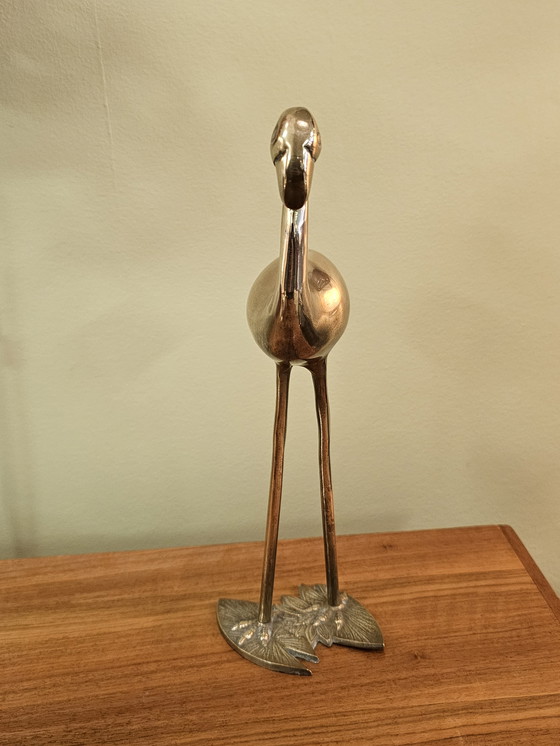 Image 1 of Vintage Brass Flamingo Bird 1970s Yellow Brass