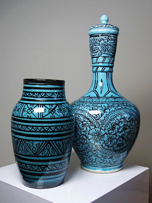 Petit vase Safi porterie artisanale Marocaine vintage turquoise