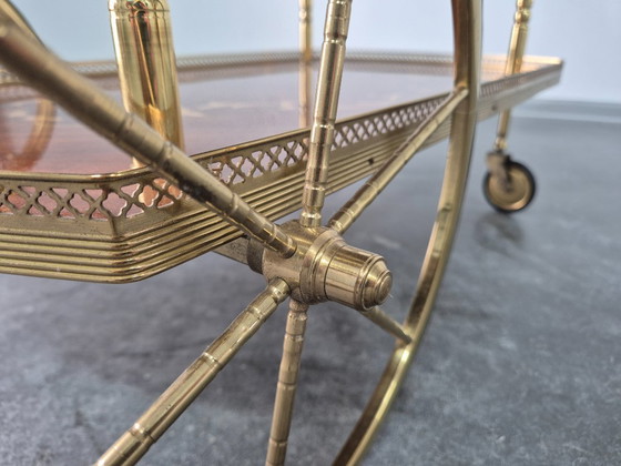 Image 1 of Serveerwagen barkar Trolley met zijkleppen, inleg van marqueterie, jaren 1970.