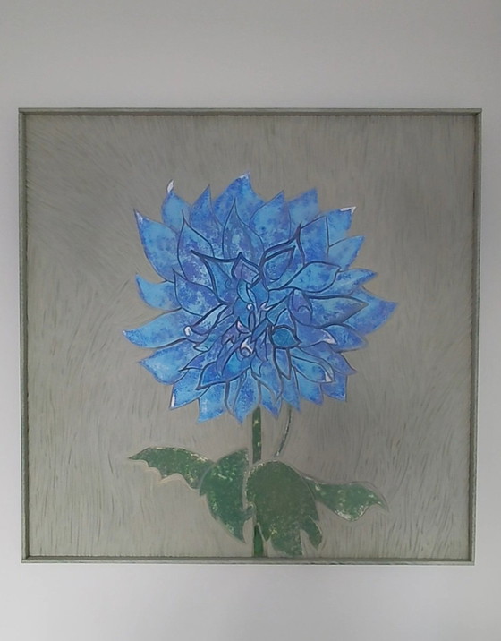 THE STRONG BLUE DAHLIA – Paintings & Drawings, Wood, Other (photo 3 of 6)