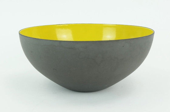 Image 1 of vintage danish modern krenit bowl herbert krenchel yellow enamel torben orskov 1950s