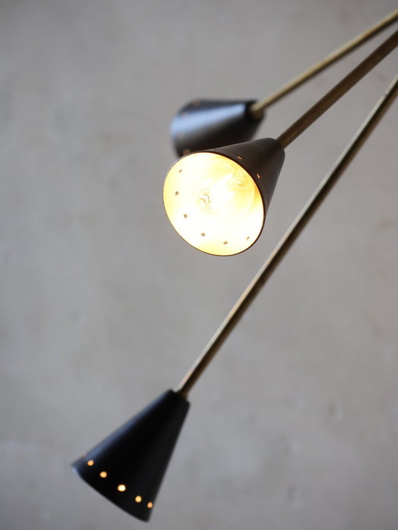 Image 1 of Vintage Stilnovo Sputnik Chandelier With Black Shades