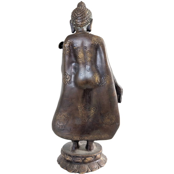 Le Maître de la Compassion – Grande Statue en Bronze du Bouddha Debout – Népal – 27,5 cm – Sculptures (photo 5 of 10)