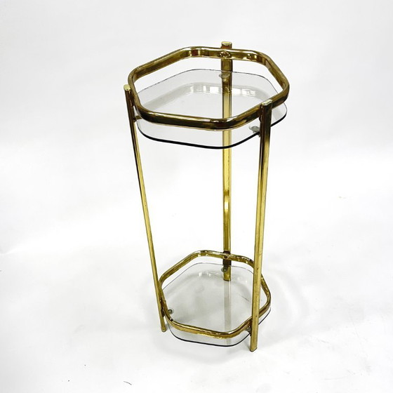 Image 1 of Bloemenstandaard in Franse mid-century modern stijl, jaren 70, messing en glas.