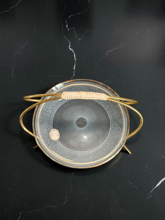 Image 1 of Mid Century Messing Glas Etagere 1950s – Messing Glazen Schaal Vintage