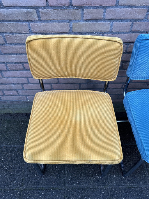 4 Ribbed Fabric Chairs with Chrome Tubular Frame