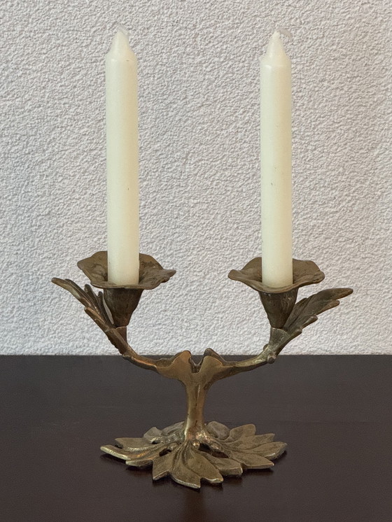 Image 1 of 🕯️ Bronzen Art Nouveau tweearmskandelaar | handgegoten, massief, authentieke patina | 1890–1920