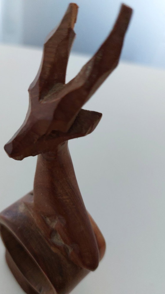 Wooden napkin ring with gazelle head, Decorative Objects, Brown, Rustic (photo 5 of 5)