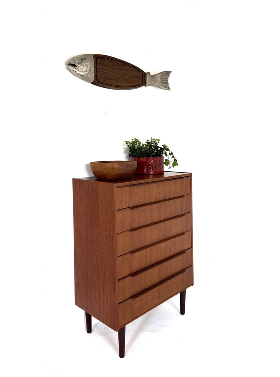 Image 1 of Planche à découper vintage en teck et argent, motif saumon et truite, années 60