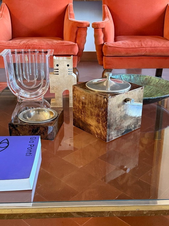 Image 1 of Mid-Century-Eiskübel aus braunem Pergament, Aldo Tura Italien 1950er Jahre