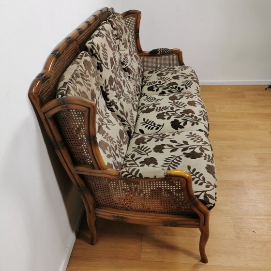Image 1 of Vintage 3 zitsbank Faux bamboe, Giorgetti stijl bank