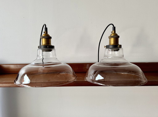 2 Vintage Style Glass Pendant Lights