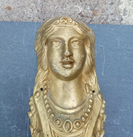 Par de adornos de mueble de bronce cariátides del siglo XIX, Objetos decorativos, Dorado (foto 2 de 6)