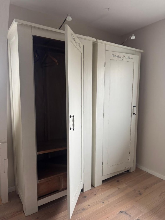 Image 1 of Set of 2 Handmade Teak Cabinets - Rustic - White