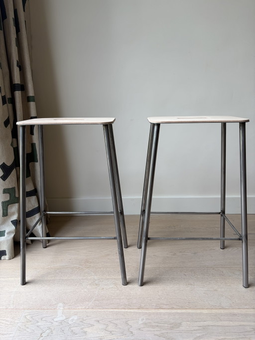 Frama ADAM stool | raw steel | natural leather | H65 | bar kruk