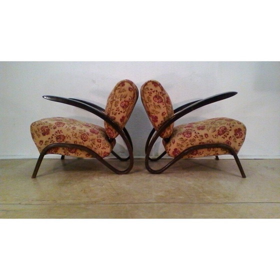 Image 1 of Pair of vintage walnut armchairs and coffee table H-275 by Jindrich Halabala, 1930